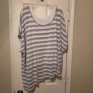 Lane Bryant Gray and White Striped Oversized Top
